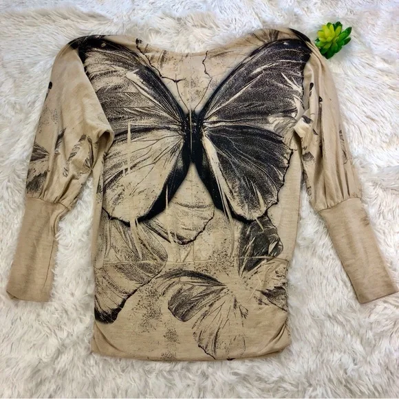American Rag Graphic Butterfly Print Knit Popover Top - Picture 5 of 16
